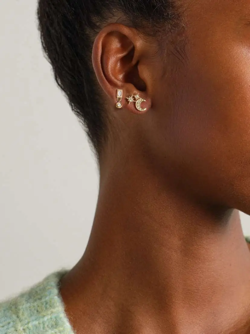 Sydney Evan Moon 14-karat Gold Diamond Earrings | Thumbnail 4