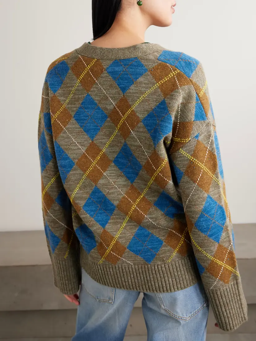 La Ligne Hamish Argyle Wool And Cashmere-blend Cardigan | Thumbnail 3 La Ligne Hamish Argyle Wool And Cashmere-blend Cardigan | Thumbnail 3