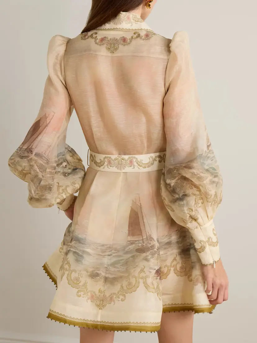 Zimmermann Rebellion Bead-embellished Belted Printed Linen And Silk-blend Mini Dress | Thumbnail 3 Zimmermann Rebellion Bead-embellished Belted Printed Linen And Silk-blend Mini Dress | Thumbnail 3