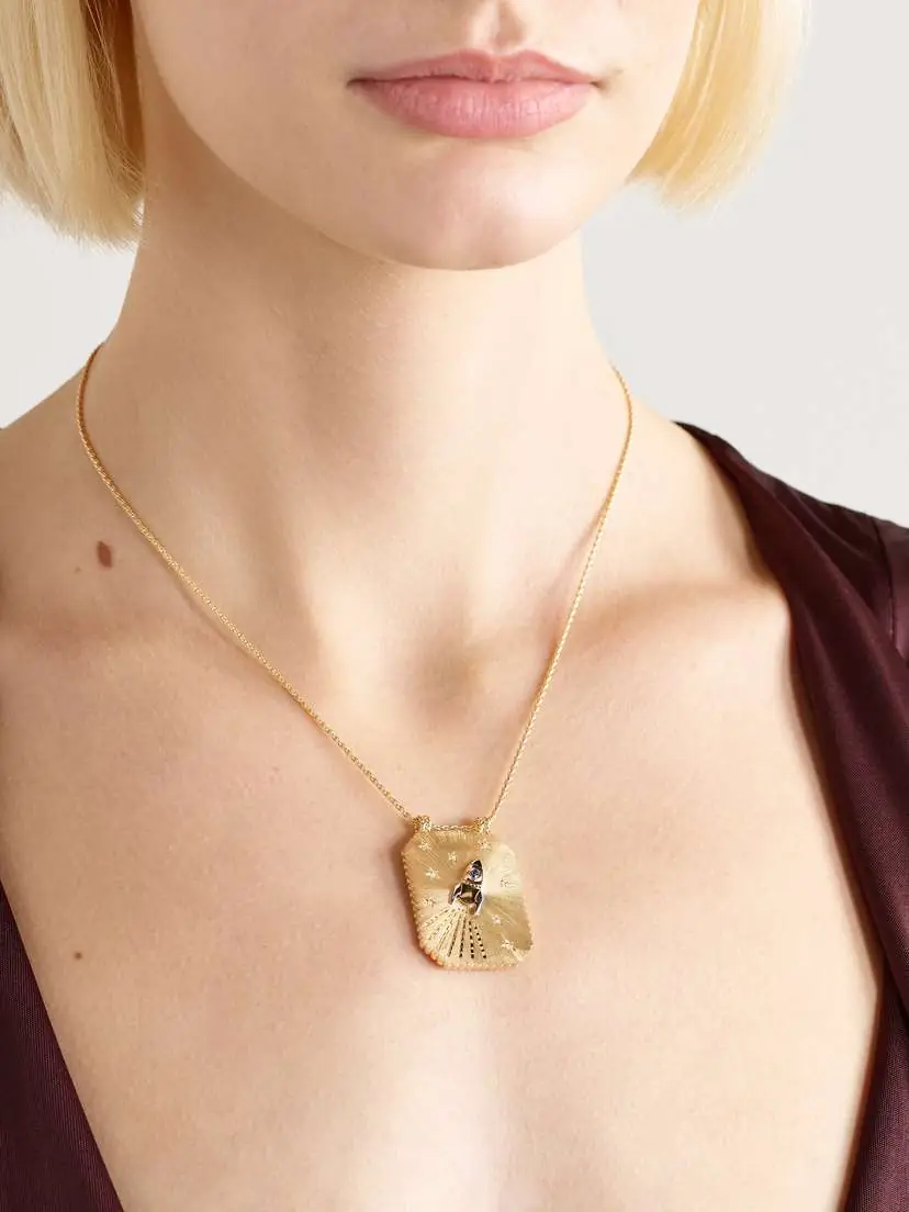 Marie Lichtenberg Love You To The Moon Scapular 18-karat Gold, Sapphire And Diamond Necklace | Thumbnail 2 Marie Lichtenberg Love You To The Moon Scapular 18-karat Gold, Sapphire And Diamond Necklace | Thumbnail 2