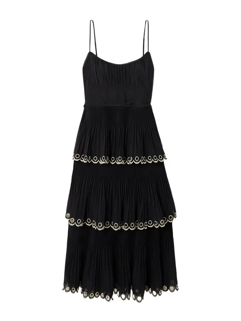 Zimmermann Tiered Embroidered Georgette Midi Dress | Image 1 Zimmermann Tiered Embroidered Georgette Midi Dress | Image 1