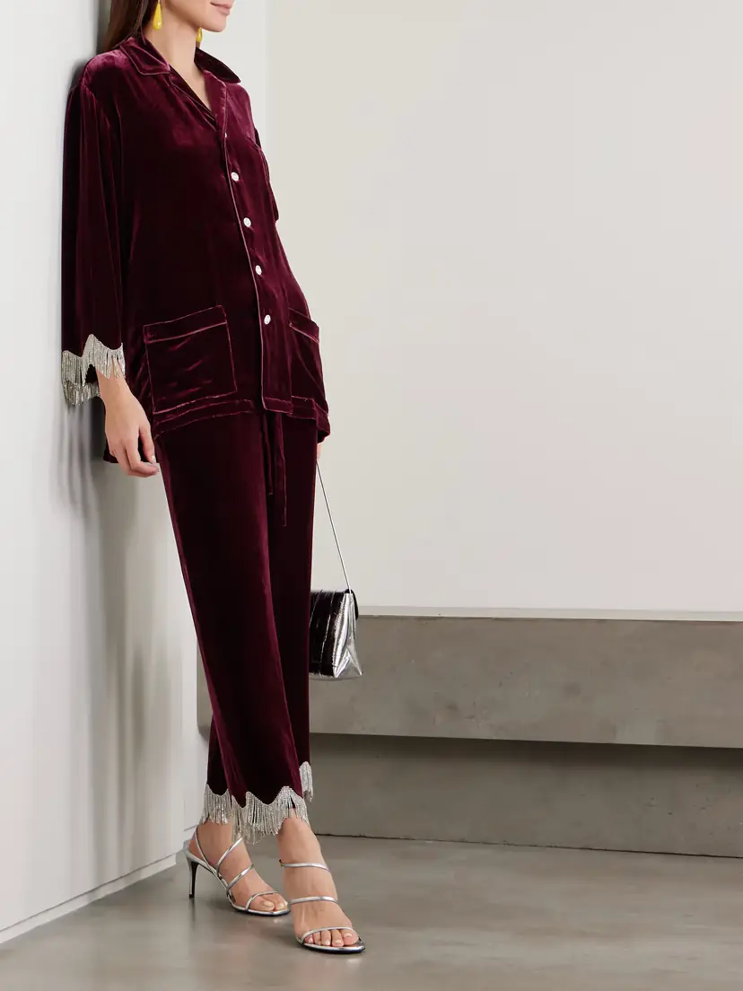 Olivia von Halle Fifi Fringed Crystal-embellished Velvet Pajama Set | Thumbnail 2 Olivia von Halle Fifi Fringed Crystal-embellished Velvet Pajama Set | Thumbnail 2