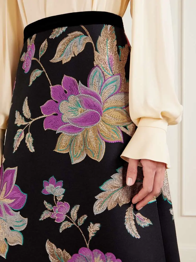 Valentino Garavani Velvet-trimmed Wool-blend Floral-brocade Maxi Skirt | Thumbnail 5