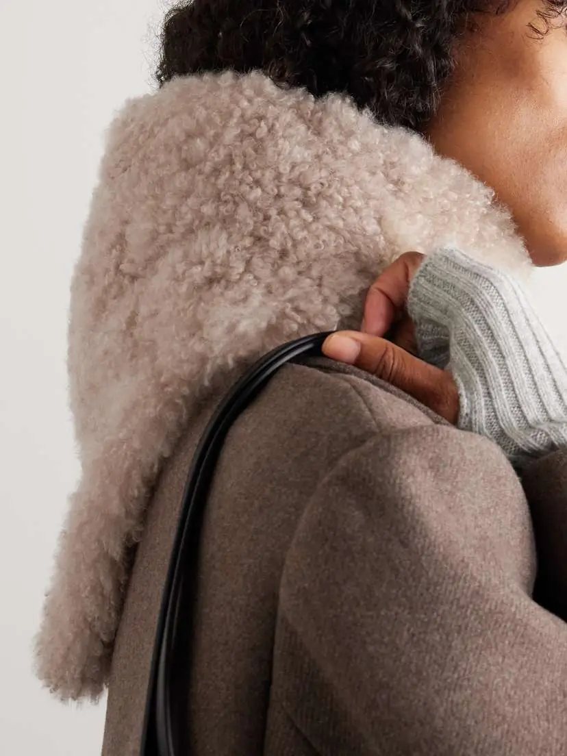 Yves Salomon Shearling And Wool Scarf - Neutrals | Thumbnail 2 Yves Salomon Shearling And Wool Scarf - Neutrals | Thumbnail 2