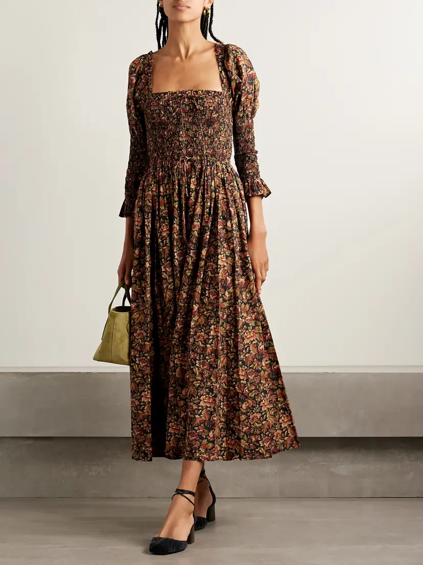 DÔEN Bijou Shirred Floral-print Organic Cotton-voile Midi Dress | Thumbnail 2 DÔEN Bijou Shirred Floral-print Organic Cotton-voile Midi Dress | Thumbnail 2