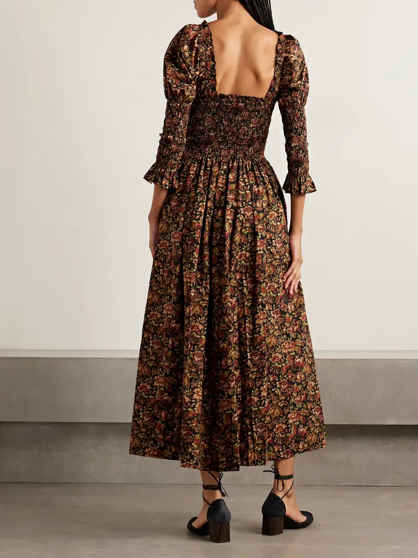 DÔEN Bijou Shirred Floral-print Organic Cotton-voile Midi Dress | Thumbnail 3 DÔEN Bijou Shirred Floral-print Organic Cotton-voile Midi Dress | Thumbnail 3