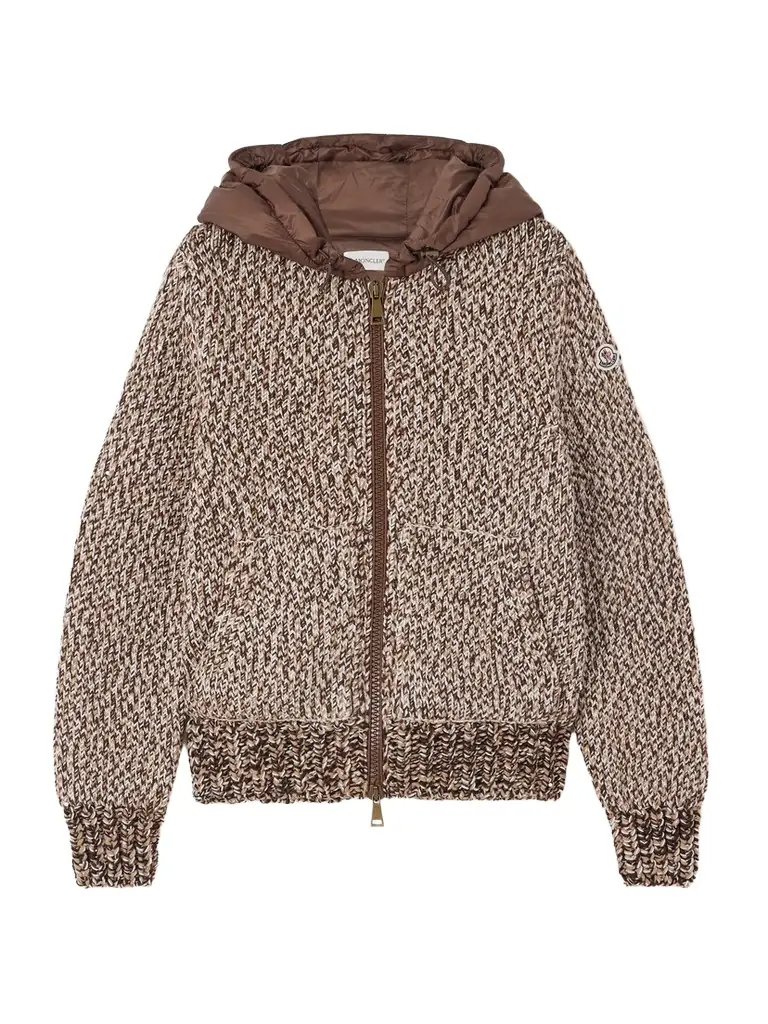 Hooded Quilted Shell-trimmed Wool Cardigan Hooded Quilted Shell-trimmed Wool Cardigan