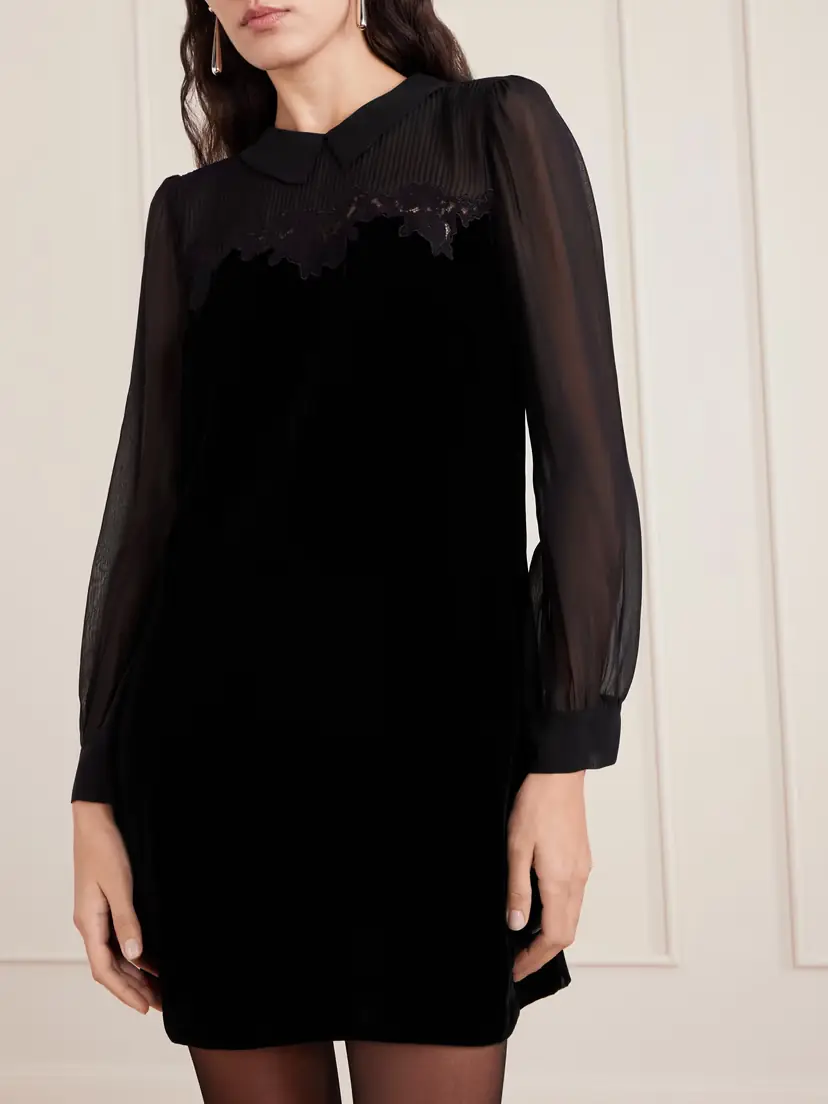 DÔEN Madelynne Corded Lace And Silk Chiffon-trimmed Velvet Mini Dress | Thumbnail 3