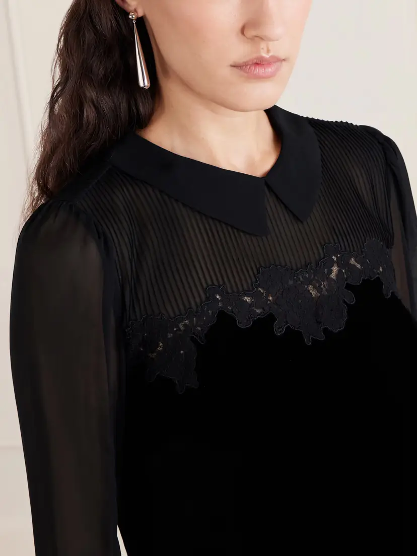 DÔEN Madelynne Corded Lace And Silk Chiffon-trimmed Velvet Mini Dress | Thumbnail 5