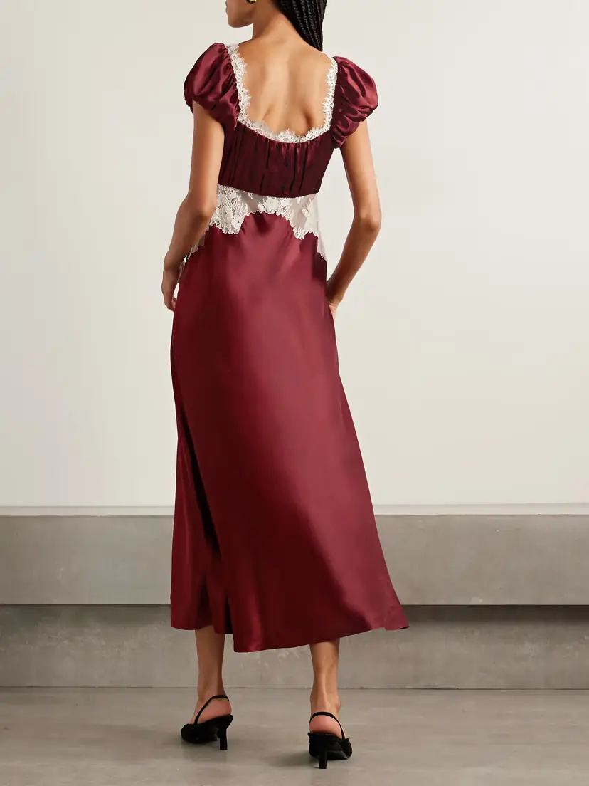 DÔEN Veda Bow-detailed Corded Lace-trimmed Silk-charmeuse Midi Dress | Thumbnail 3
