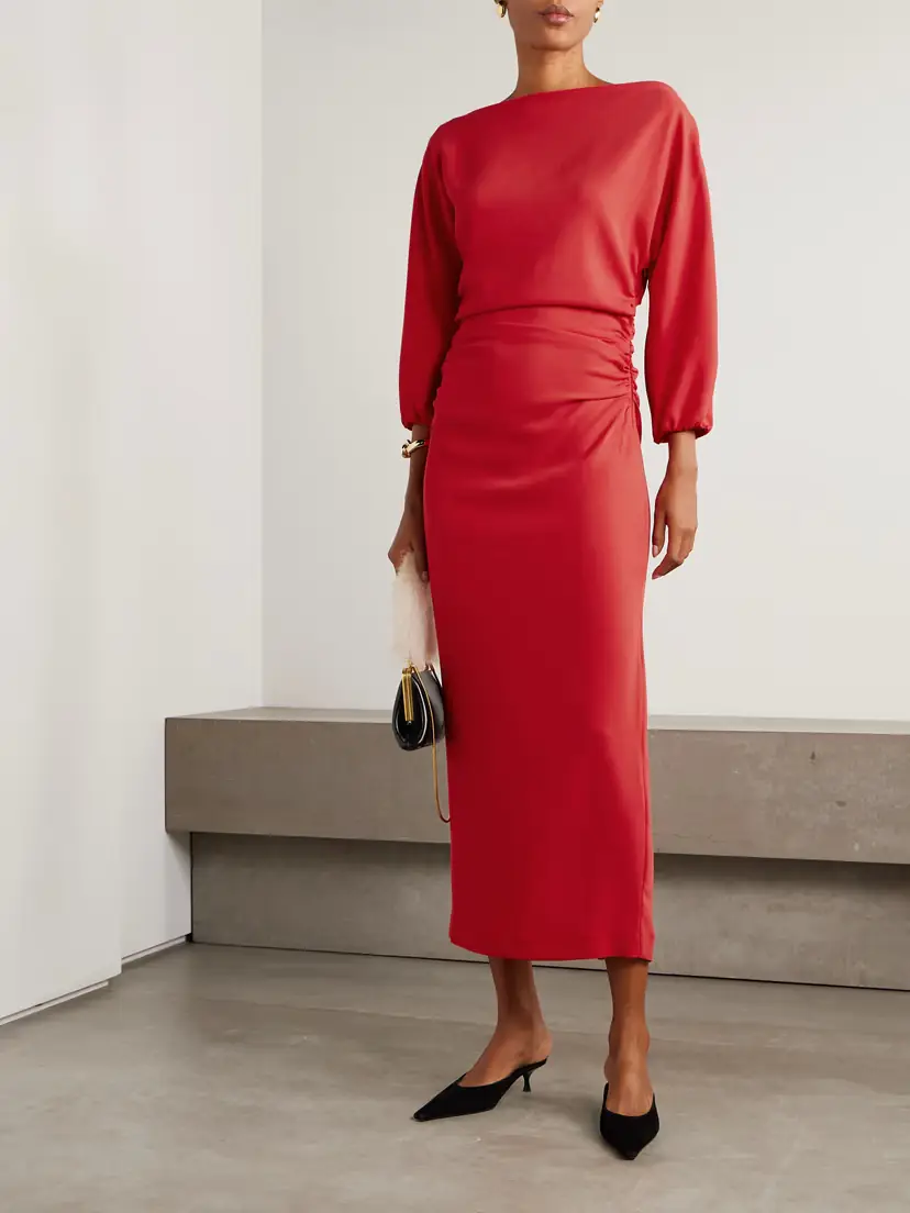 BERNADETTE Ezra Ruched Crepe Midi Dress | Thumbnail 2