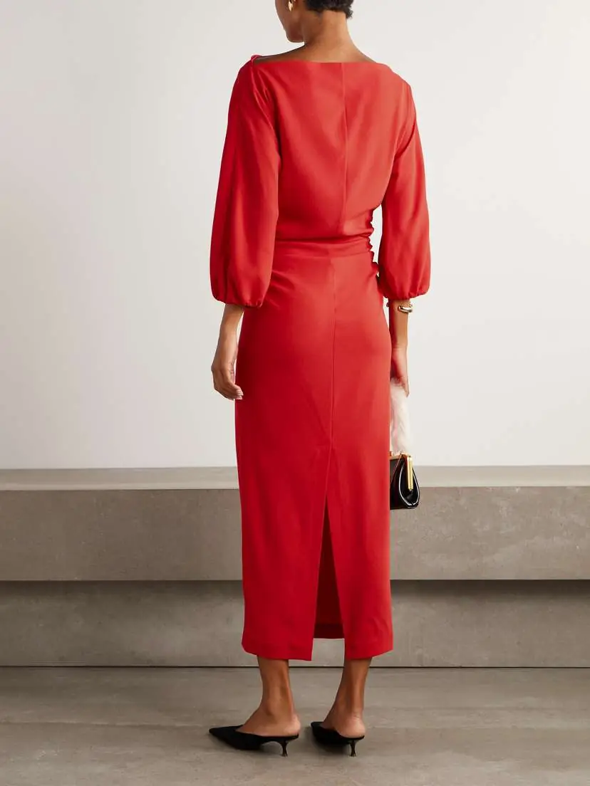 BERNADETTE Ezra Ruched Crepe Midi Dress | Thumbnail 3