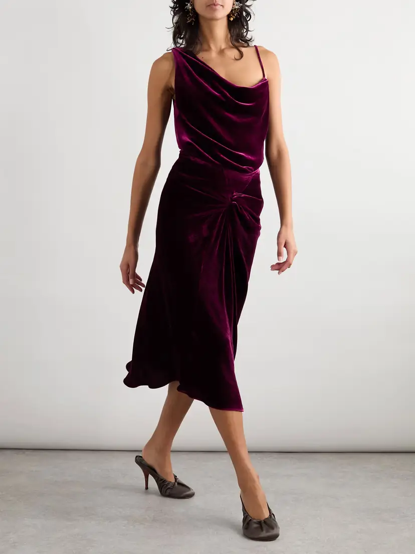 Dries Van Noten Asymmetric Draped Velvet Top | Thumbnail 2