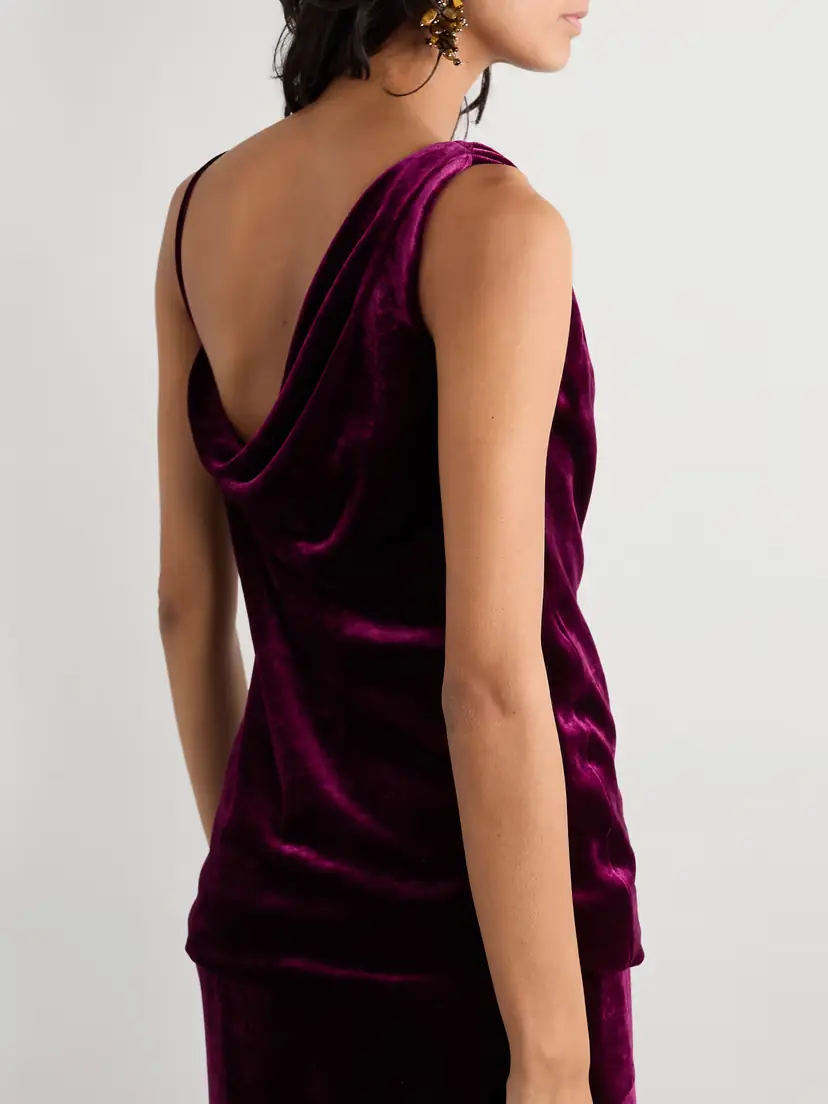Dries Van Noten Asymmetric Draped Velvet Top | Thumbnail 3
