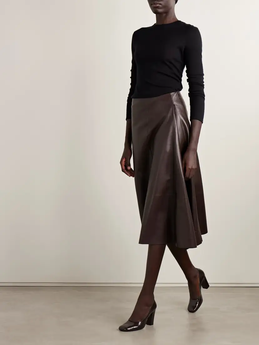 The Row Hedora Pleated Paneled Leather Skirt | Thumbnail 2 The Row Hedora Pleated Paneled Leather Skirt | Thumbnail 2