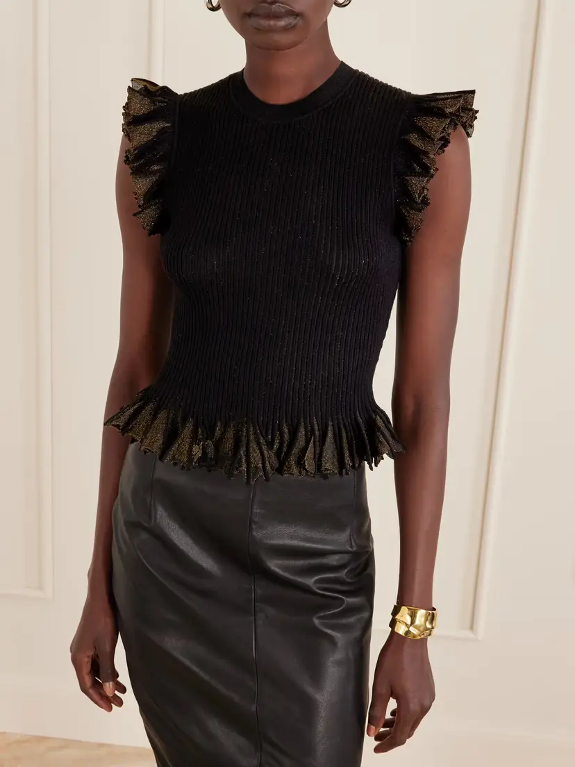 Ulla Johnson Leila Ruffled Ribbed Metallic-knit Top | Thumbnail 3