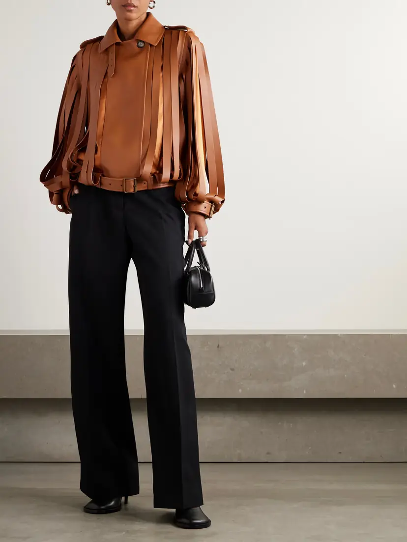 Loewe Layered Cutout Leather And Silk-satin Jacket | Thumbnail 2