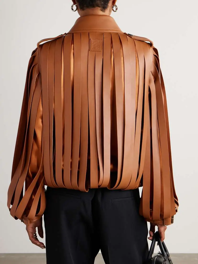 Loewe Layered Cutout Leather And Silk-satin Jacket | Thumbnail 3