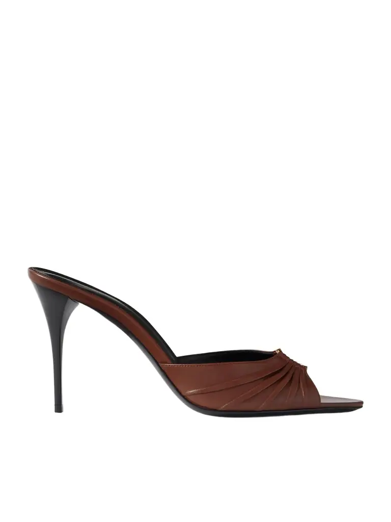 Saint Laurent Babylone Embellished Gathered Leather Mules | Image 1 Saint Laurent Babylone Embellished Gathered Leather Mules | Image 1