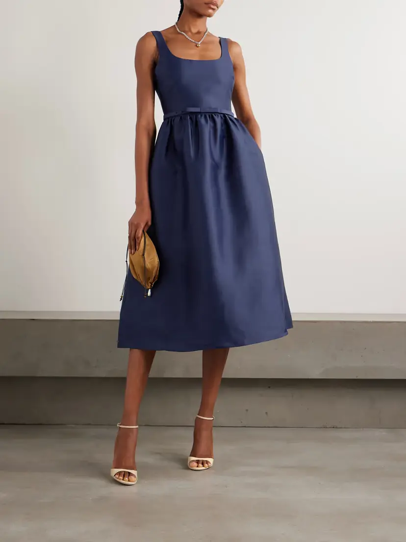 Self-Portrait Gathered Satin Midi Dress | Thumbnail 2