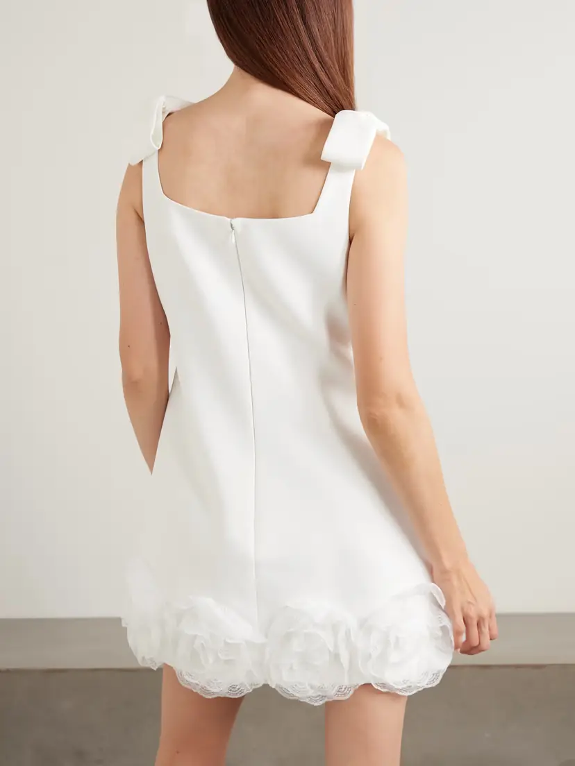 Self-Portrait Bow-detailed Lace-trimmed Crepe Mini Dress | Thumbnail 3 Self-Portrait Bow-detailed Lace-trimmed Crepe Mini Dress | Thumbnail 3