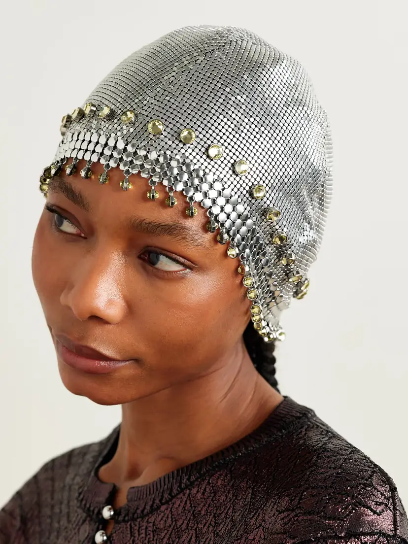 Rabanne Fringed Crystal-embellished Silver-tone Chainmail Hat | Thumbnail 2