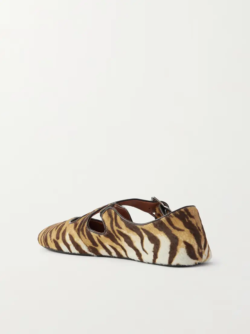 Alaïa Criss Cross Patent-leather Trimmed Zebra-print Calf Hair Ballet Flats | Thumbnail 3 Alaïa Criss Cross Patent-leather Trimmed Zebra-print Calf Hair Ballet Flats | Thumbnail 3