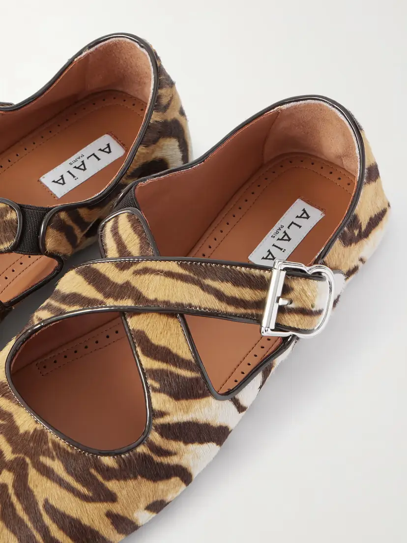 Alaïa Criss Cross Patent-leather Trimmed Zebra-print Calf Hair Ballet Flats | Thumbnail 5 Alaïa Criss Cross Patent-leather Trimmed Zebra-print Calf Hair Ballet Flats | Thumbnail 5