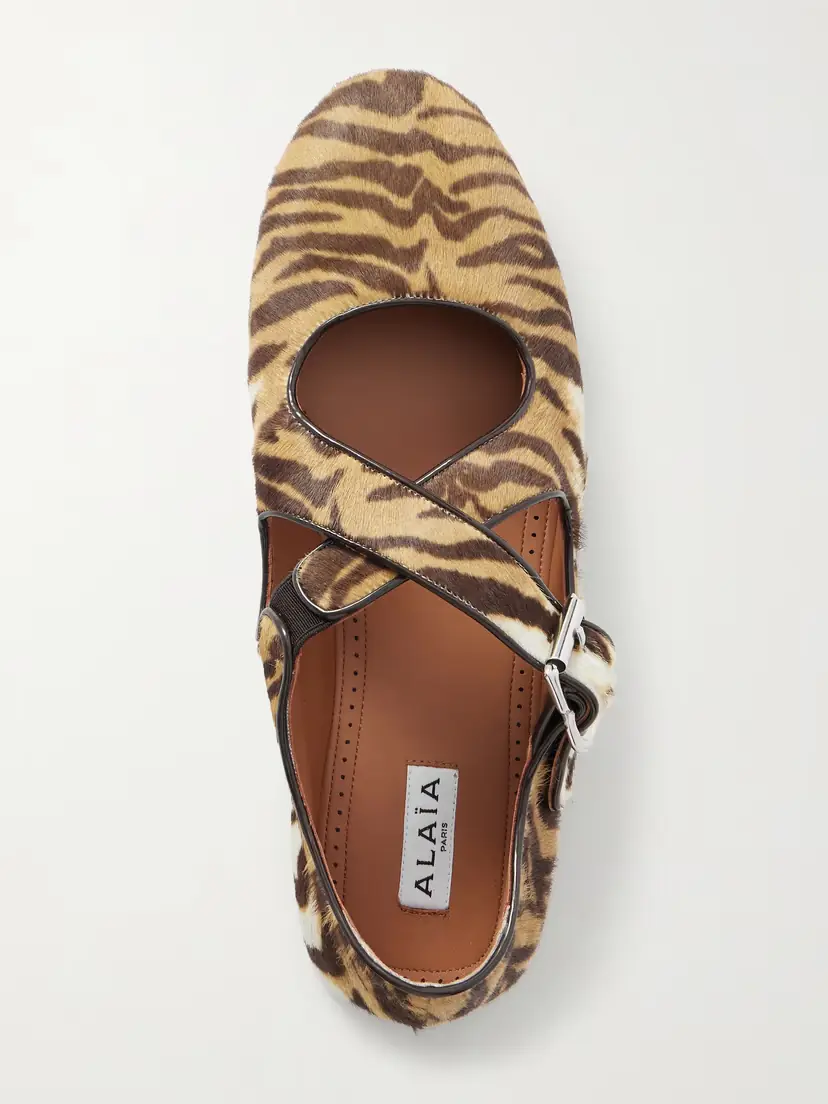 Alaïa Criss Cross Patent-leather Trimmed Zebra-print Calf Hair Ballet Flats | Thumbnail 6 Alaïa Criss Cross Patent-leather Trimmed Zebra-print Calf Hair Ballet Flats | Thumbnail 6