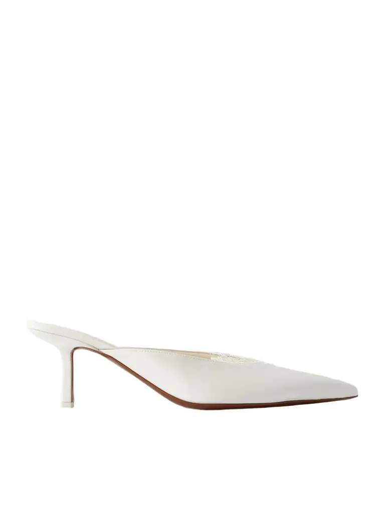 Matar Lace-trimmed Crepe Mules Matar Lace-trimmed Crepe Mules
