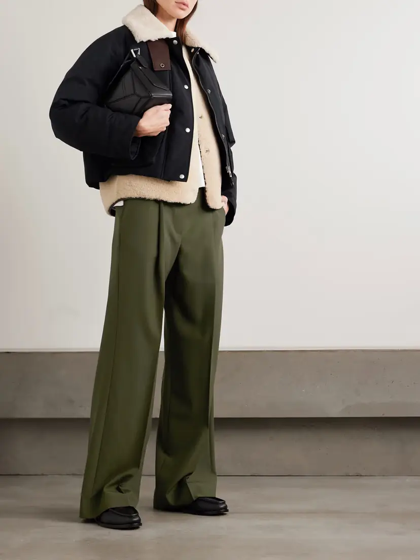 Loewe Leather-trimmed Pleated Grain De Poudre Wool Pants | Thumbnail 2