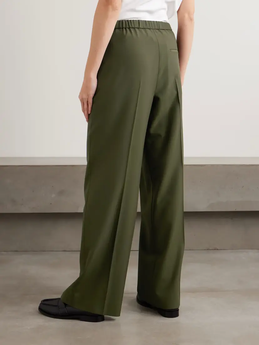 Loewe Leather-trimmed Pleated Grain De Poudre Wool Pants | Thumbnail 4