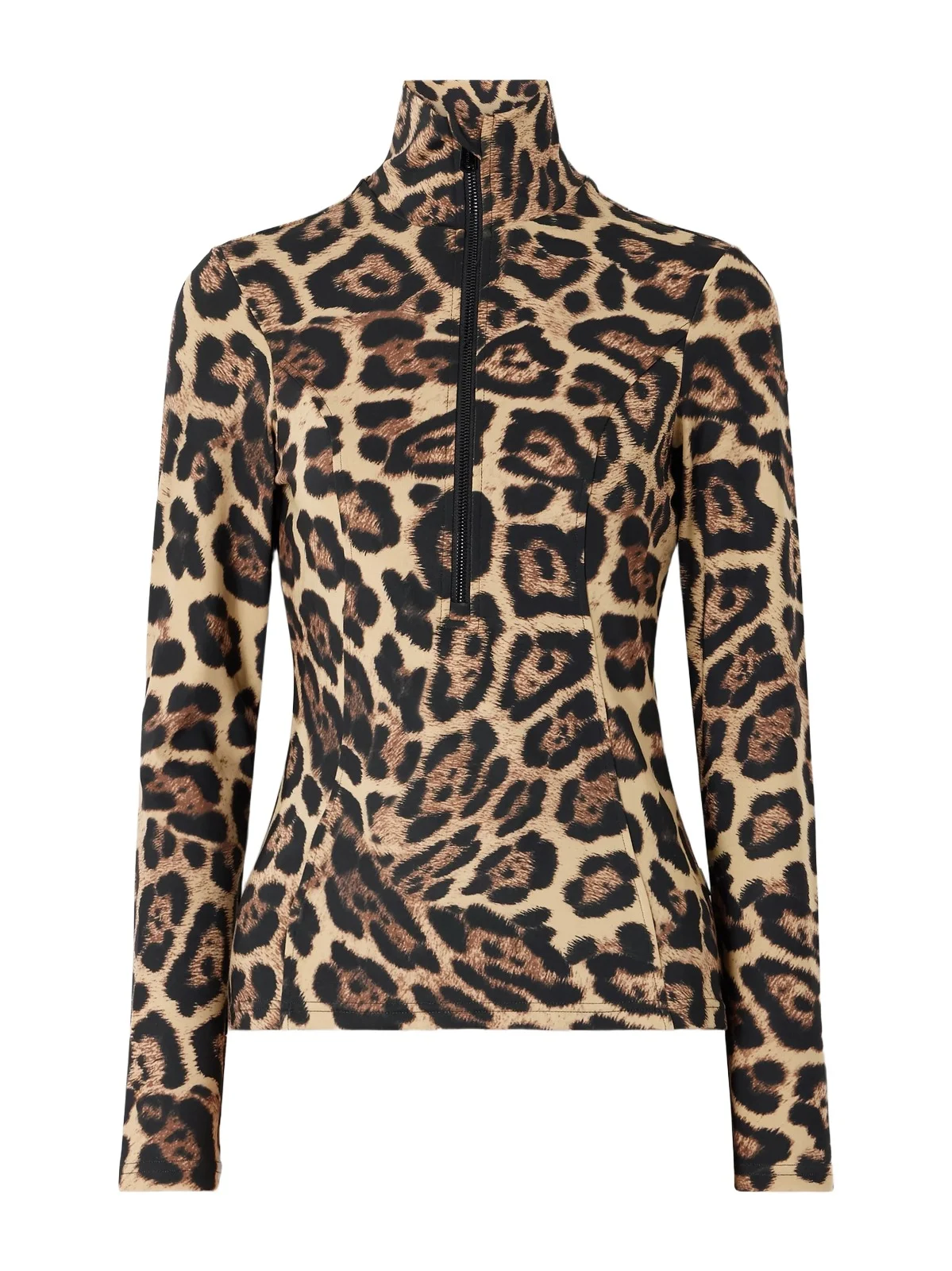 Goldbergh Leona Leopard-print Stretch Recycled-jersey Half-zip Top