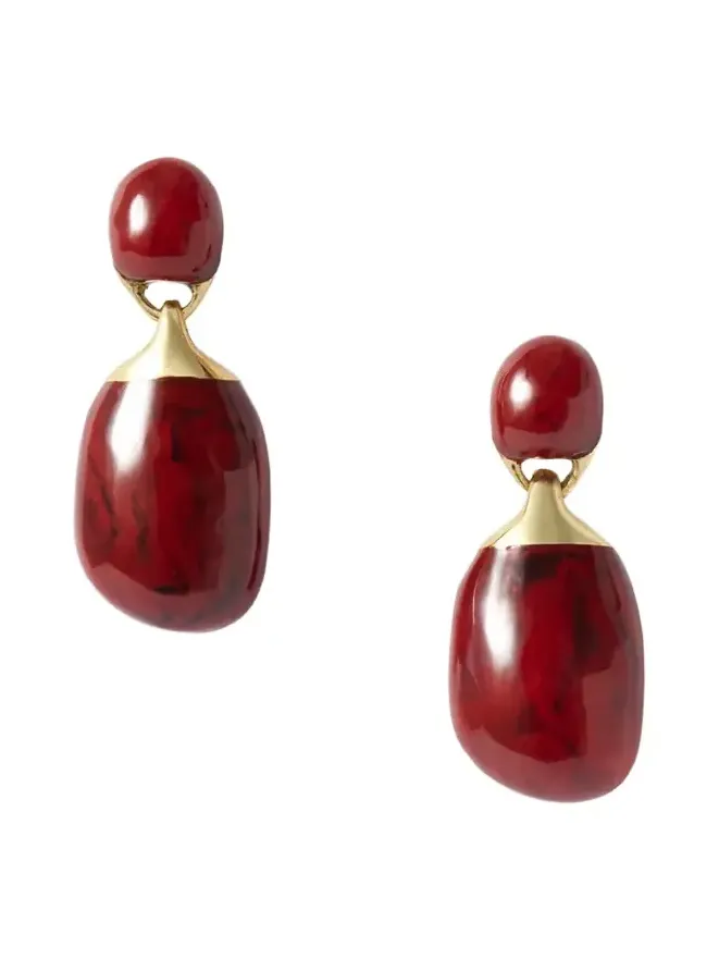 Small River Rock Gold-plated And Resin Earrings - Burgundy Small River Rock Gold-plated And Resin Earrings - Burgundy
