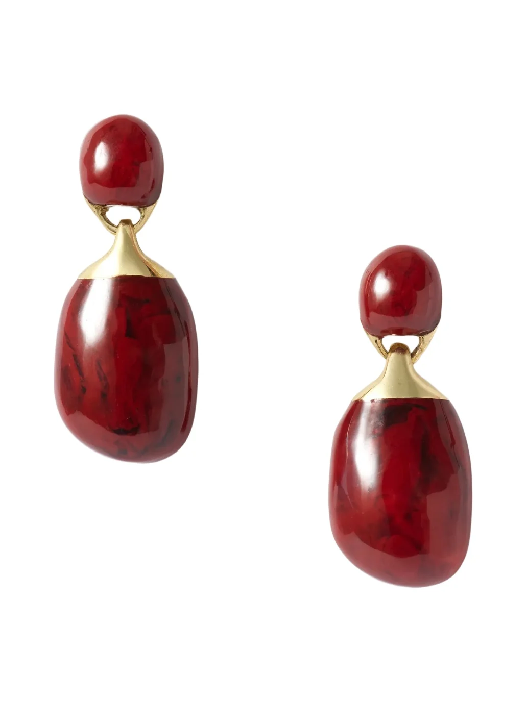 Small River Rock Gold-plated And Resin Earrings - Burgundy Small River Rock Gold-plated And Resin Earrings - Burgundy