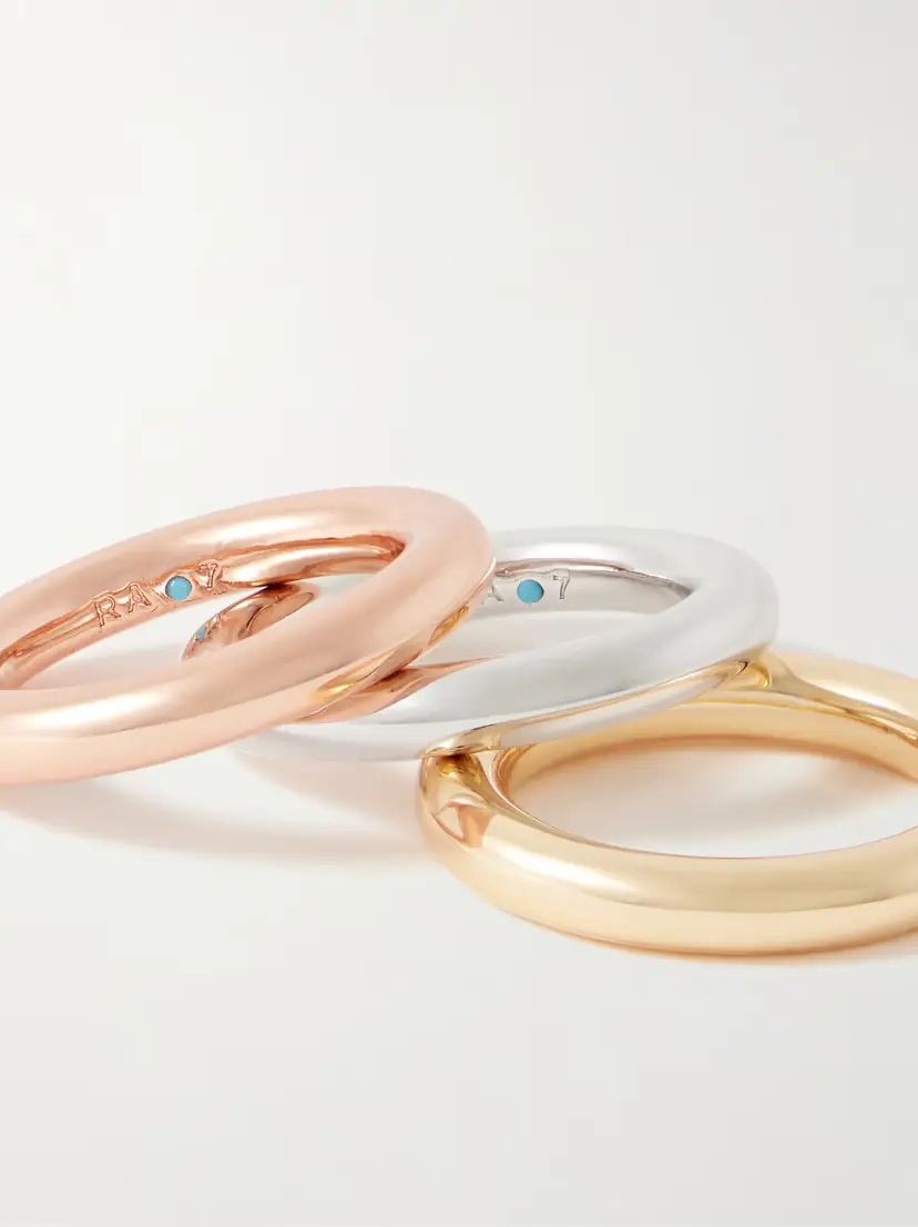 Roxanne Assoulin The Tubular Set Of Three Gold-, Rose Gold- And Silver-tone Rings | Thumbnail 3 Roxanne Assoulin The Tubular Set Of Three Gold-, Rose Gold- And Silver-tone Rings | Thumbnail 3