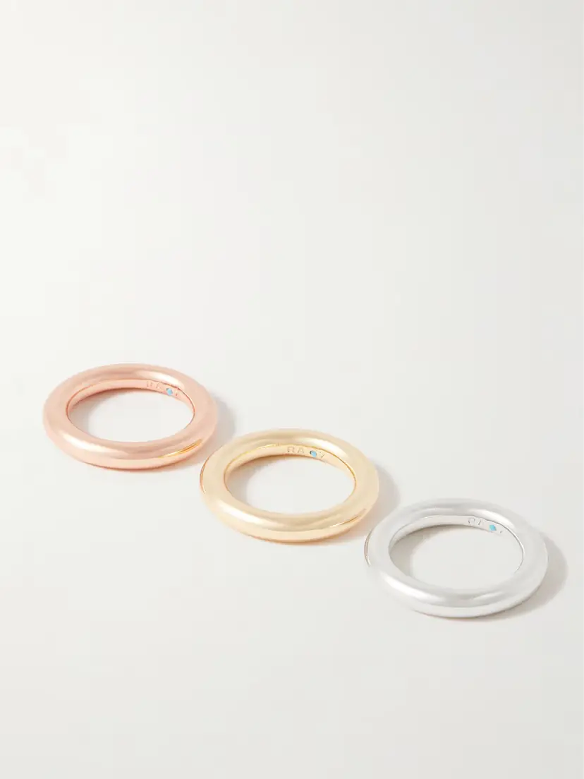 Roxanne Assoulin The Tubular Set Of Three Gold-, Rose Gold- And Silver-tone Rings | Thumbnail 4 Roxanne Assoulin The Tubular Set Of Three Gold-, Rose Gold- And Silver-tone Rings | Thumbnail 4