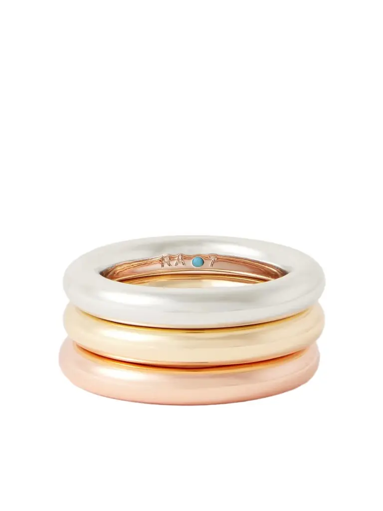 The Tubular Set Of Three Gold-, Rose Gold- And Silver-tone Rings The Tubular Set Of Three Gold-, Rose Gold- And Silver-tone Rings