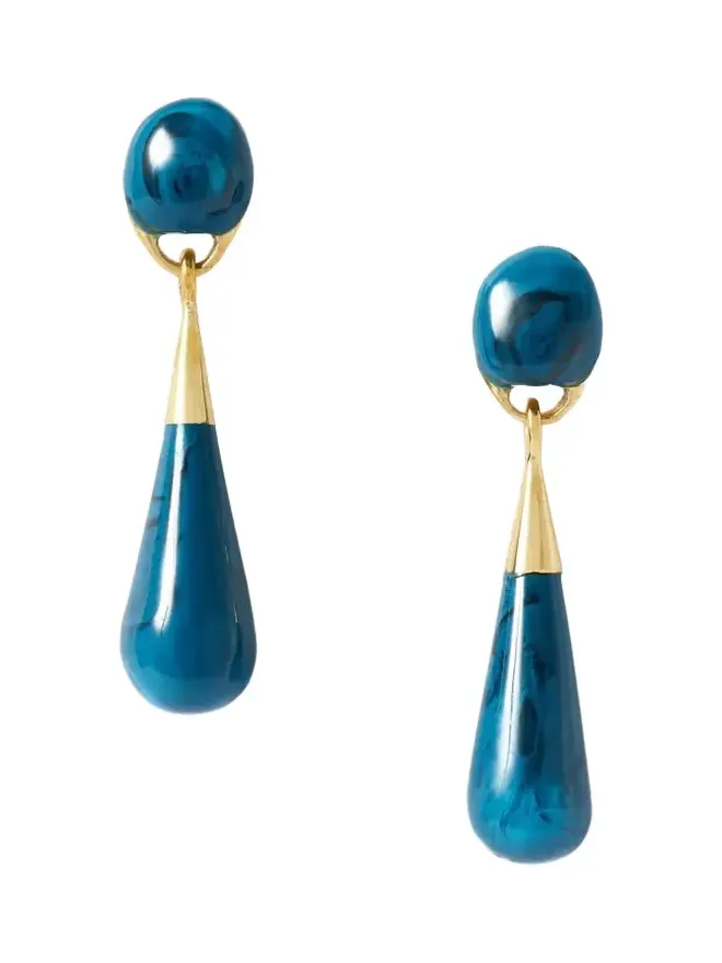 Dew Drop Medium Gold-tone And Resin Earrings - Blue
