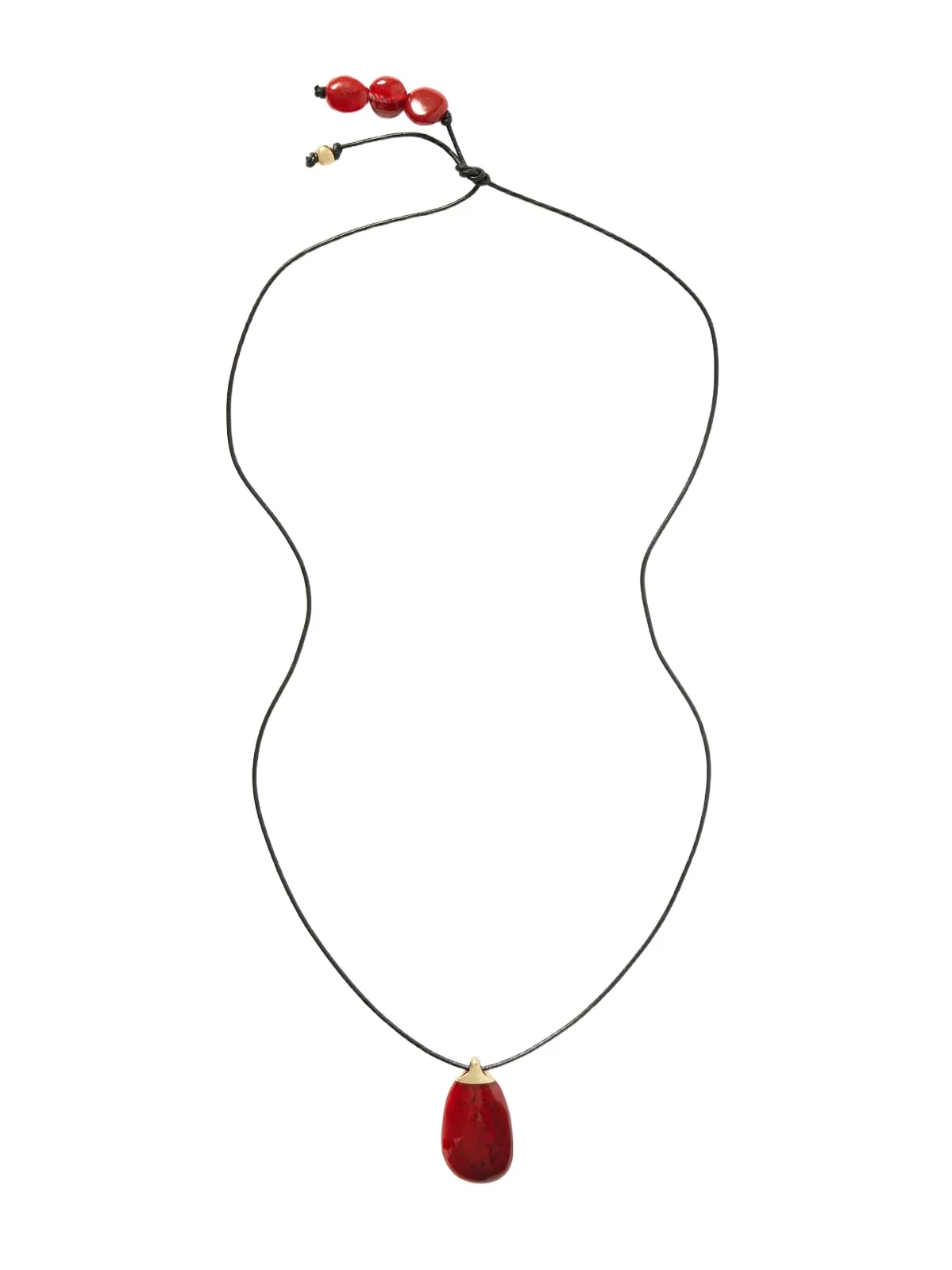 River Rock Gold-plated, Resin And Leather Necklace - Burgundy