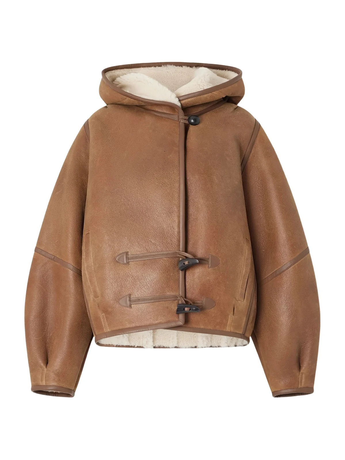 Amiel Leather-trimmed Shearling Hooded Jacket