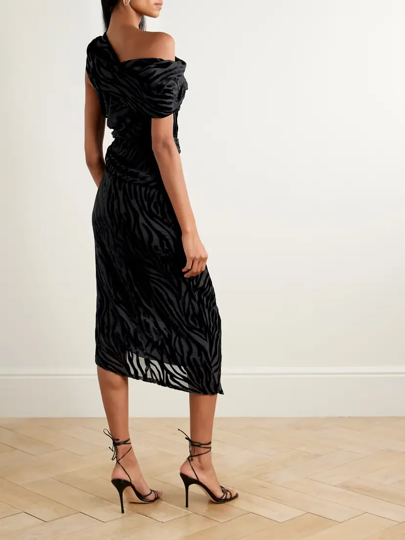 Isabel Marant Cyane Asymmetric Gathered Devoré-velvet Dress | Thumbnail 3