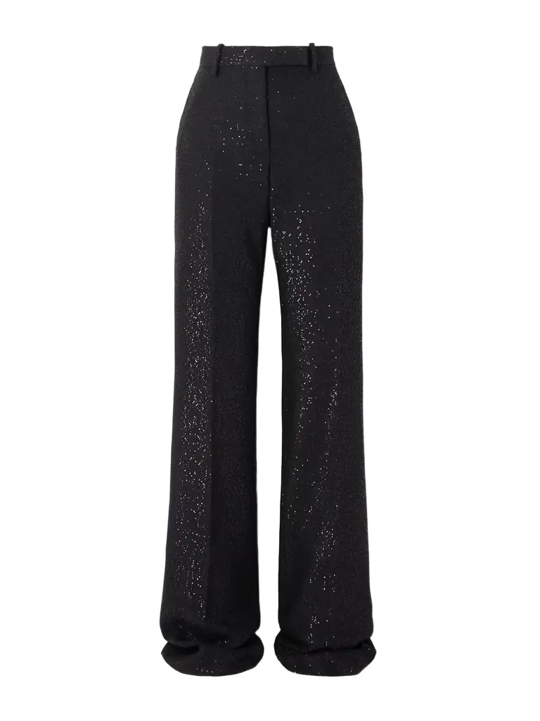 Sequin-embellished Wool-blend Twill Straight-leg Pants
