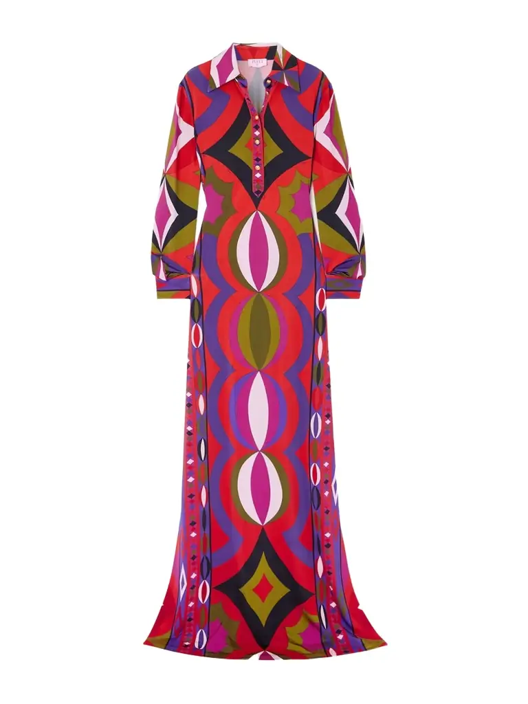 PUCCI Printed Satin Maxi Dress | Image 1 PUCCI Printed Satin Maxi Dress | Image 1
