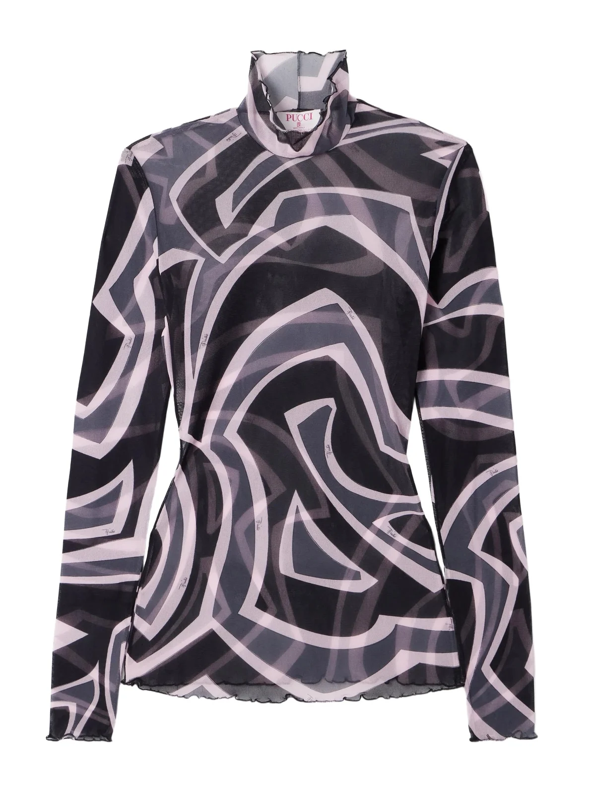 PUCCI Printed Tulle Turtleneck Top