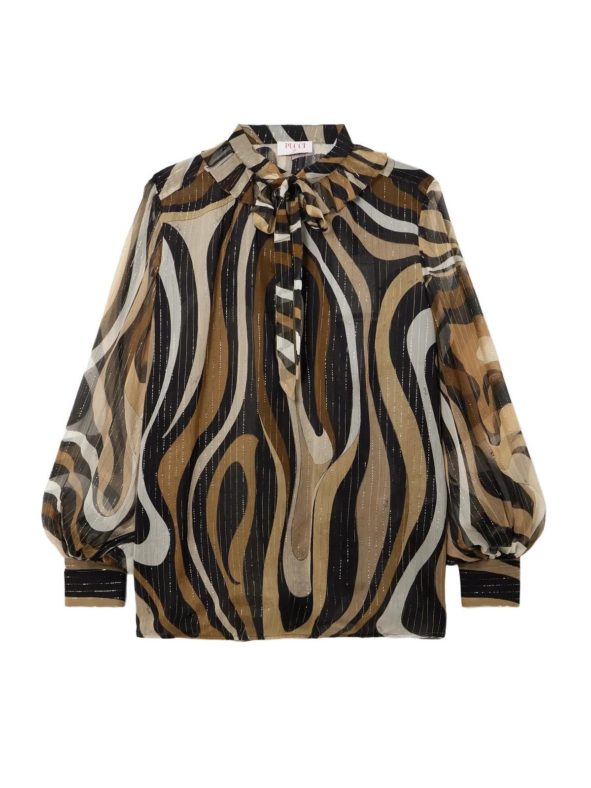 PUCCI Ruffled Metallic Silk-blend Crepon Pussy-bow Blouse