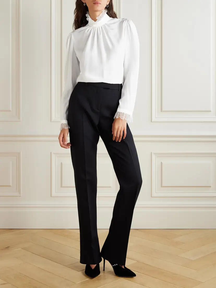 Alexander McQueen Ruffled Lace-trimmed Silk Crepe De Chine Blouse | Thumbnail 2 Alexander McQueen Ruffled Lace-trimmed Silk Crepe De Chine Blouse | Thumbnail 2
