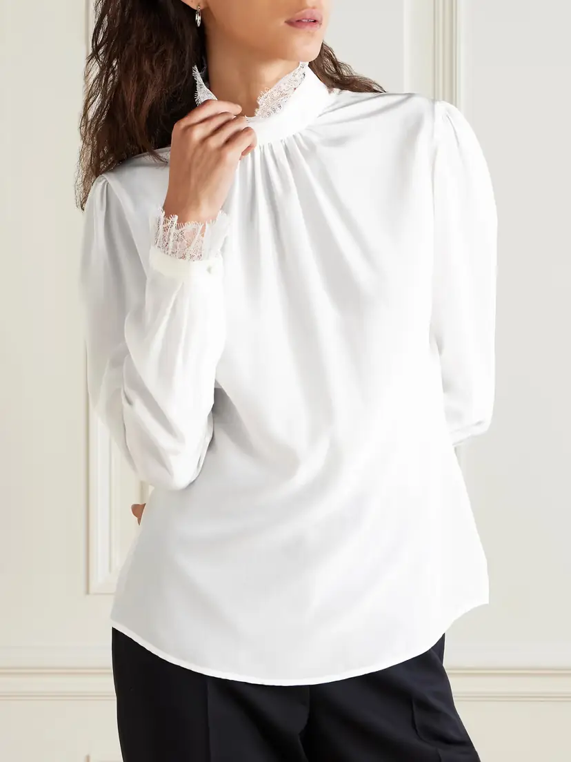 Alexander McQueen Ruffled Lace-trimmed Silk Crepe De Chine Blouse | Thumbnail 3 Alexander McQueen Ruffled Lace-trimmed Silk Crepe De Chine Blouse | Thumbnail 3