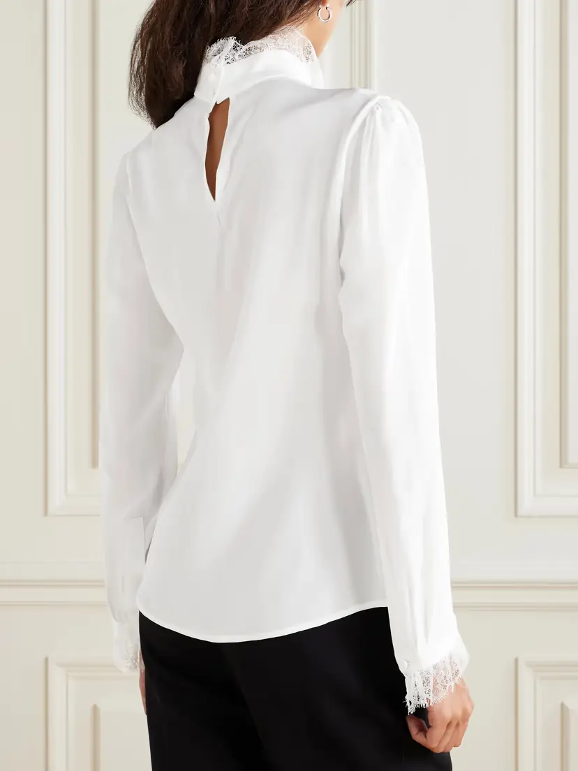 Alexander McQueen Ruffled Lace-trimmed Silk Crepe De Chine Blouse | Thumbnail 4 Alexander McQueen Ruffled Lace-trimmed Silk Crepe De Chine Blouse | Thumbnail 4
