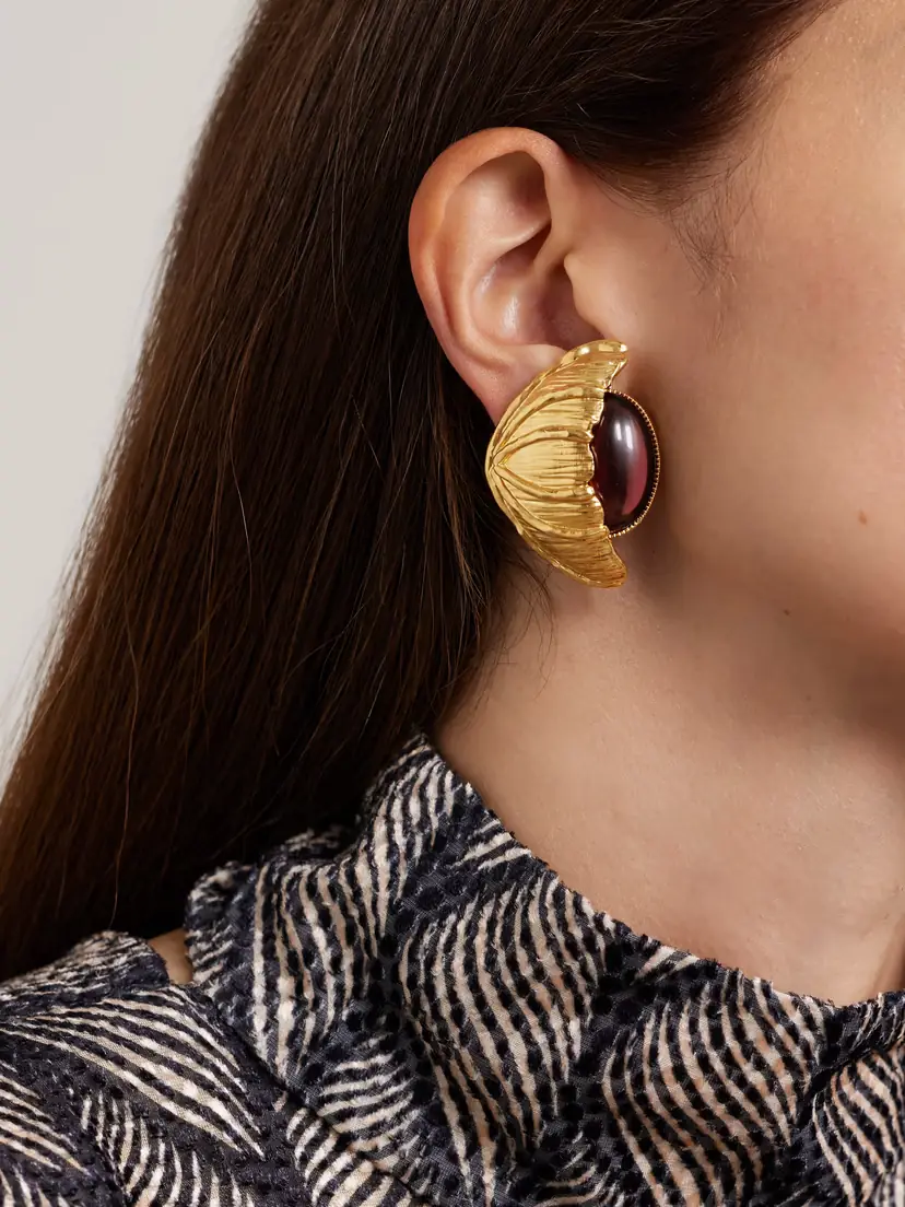 Sonia Petroff Retro Flower Gold-plated Crystal Clip Earrings | Thumbnail 2